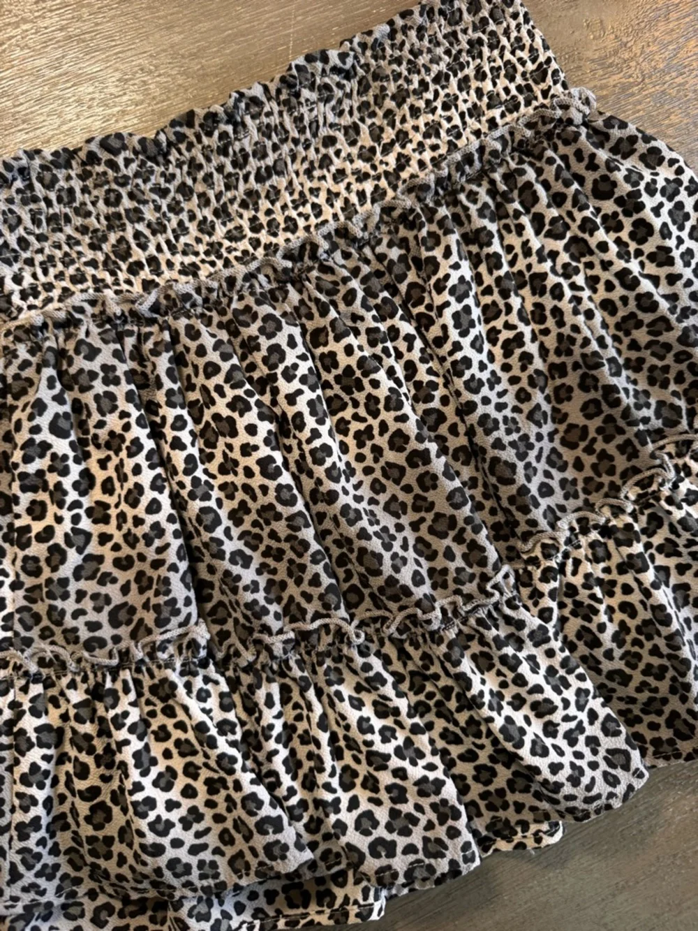 Altar’d State Skirt Snow Leopard Pattern L M Grey Black Smocked